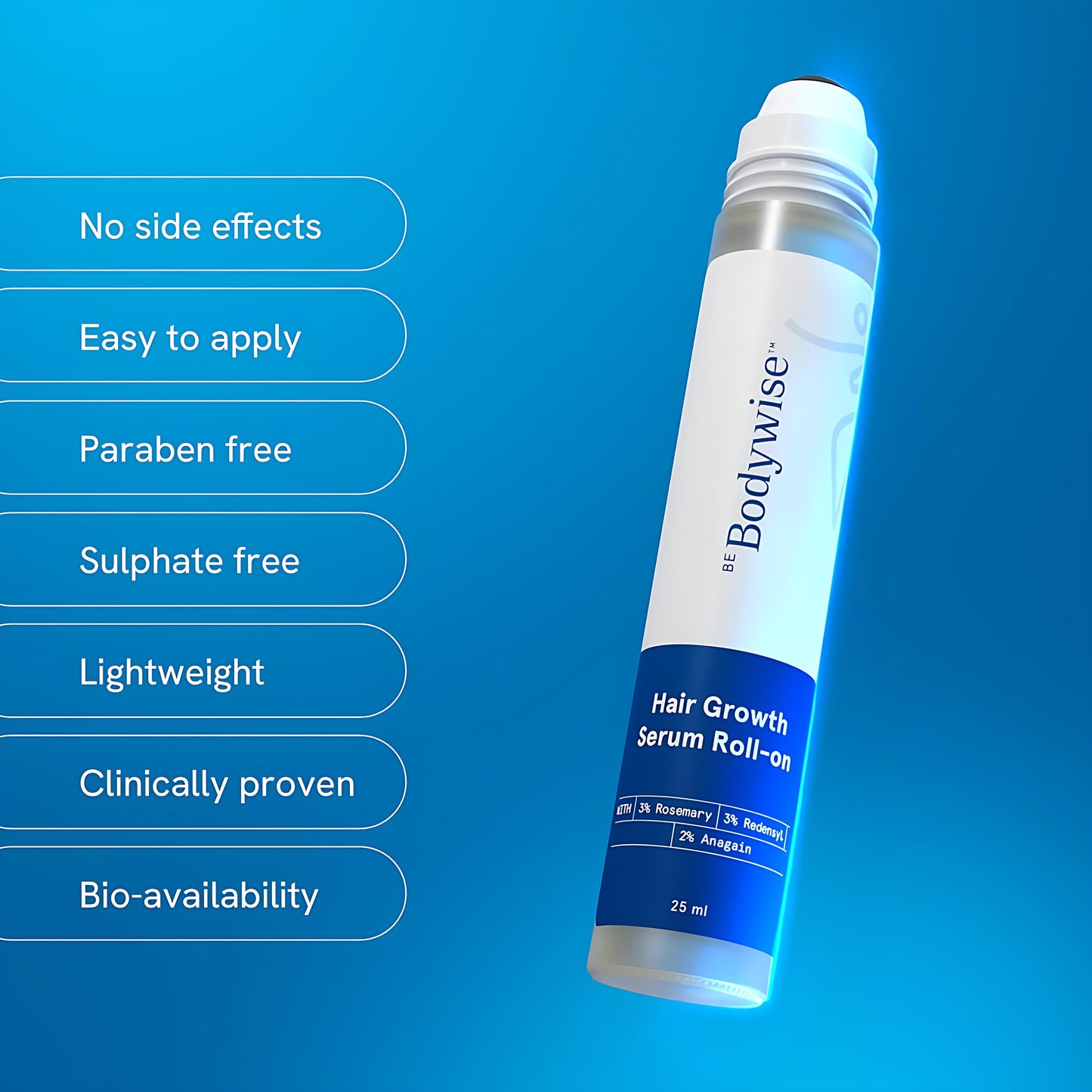Rosemary Hair Growth Serum Roll On 25 ml – 3% Rosemary, 3% Redensyl & 2% Anagain | DHT-Blocking Scalp Serum Boosts Oxygen Flow, Reduces Hair Fall | Paraben/Sulfate-Free | Women & Men