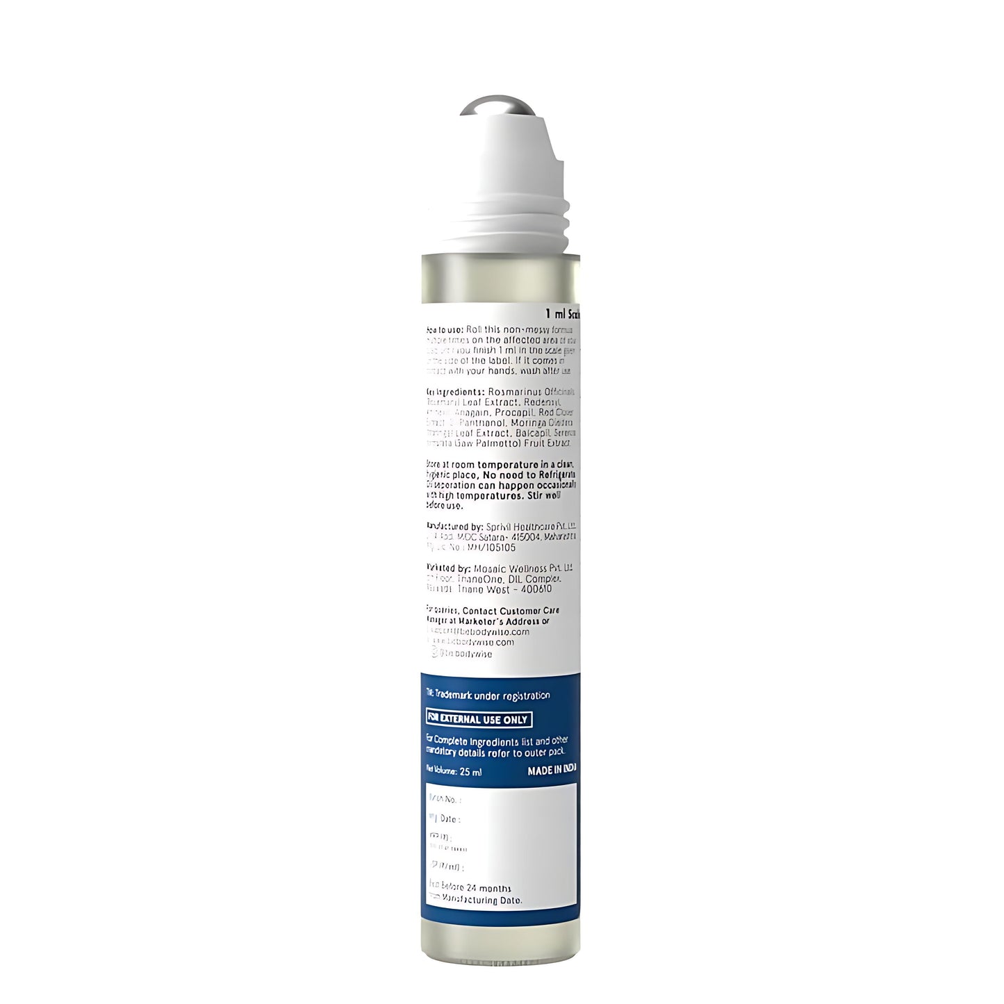 Rosemary Hair Growth Serum Roll On 25 ml – 3% Rosemary, 3% Redensyl & 2% Anagain | DHT-Blocking Scalp Serum Boosts Oxygen Flow, Reduces Hair Fall | Paraben/Sulfate-Free | Women & Men